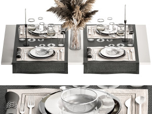 Table Setting With A Bouquet Of Pampas Grass Modello 3D