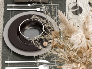 Table Setting With A Bouquet Of Pampas Grass Model 3D