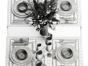 Table Setting With A Bouquet Of Pampas Grass Model 3D