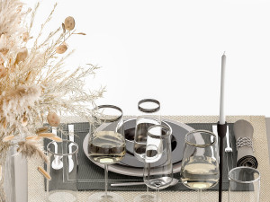 Table Setting With A Bouquet Of Dried Flowers Model 3D