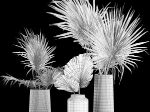 Bouquet Of Bleached Dry Palm Leaves In A Vase 3D Model
