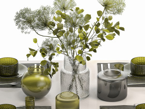 Stylish Table Setting For 4 Persons With A Bouquet 3D 模型