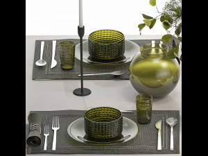 Stylish Table Setting For 4 Persons With A Bouquet 3D 模型