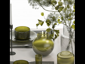 Stylish Table Setting For 4 Persons With A Bouquet 3D 模型