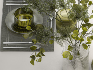 Table Setting For 4 Persons With A Bouquet Model 3D