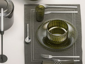 Table Setting For 4 Persons With A Bouquet Model 3D