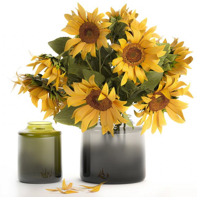 Bouquet Of Yellow Sunflowers In A Glass Vase 3D Models .c4d .max .obj .3ds .fbx .lwo .lw .lws