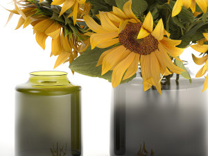 Bouquet Of Yellow Sunflowers In A Glass Vase 3D-Modell