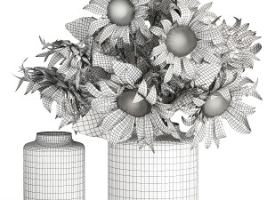 Bouquet Of Yellow Sunflowers In A Glass Vase 3D-Modell
