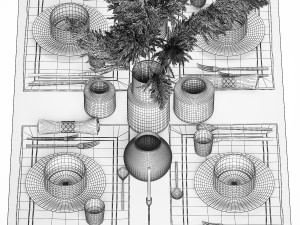 Table setting for 4 persons with a bouquet of white pampas grass 18 3D Model