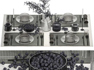 Nakrycie Stołu Z Bukietem I Jagodami Model 3D