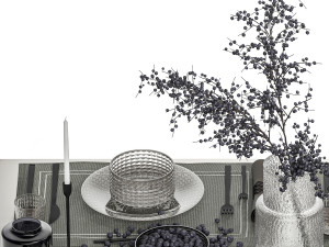 Table Setting With A Bouquet And Blueberries 3D Model