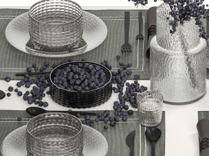 Table Setting With A Bouquet And Blueberries 3D Model