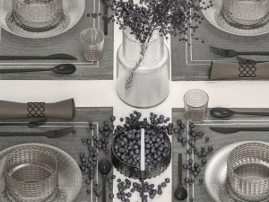 Table setting with a bouquet of blueberry branches 3D Model