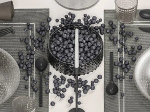 Table setting with a bouquet of blueberry branches 3D Model