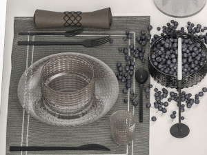 Table setting with a bouquet of blueberry branches 3Dモデル