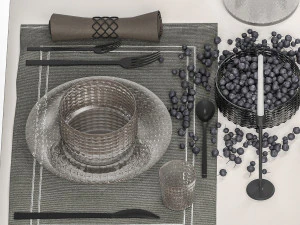 Table setting with a bouquet of blueberry branches 3D Model