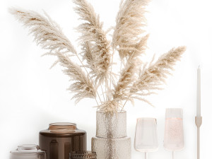 Next Color palette Bouquet Of Pampas Grass In A Glass Vase With Decor 3D Models