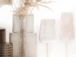 Next Color palette Bouquet Of Pampas Grass In A Glass Vase With Decor Modelo 3D