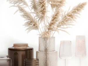 Next Color palette Bouquet Of Pampas Grass In A Glass Vase With Decor 3D Model