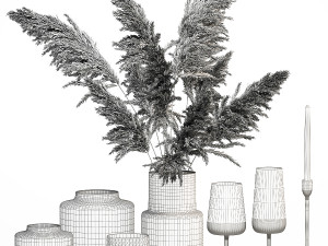 Next Color palette Bouquet Of Pampas Grass In A Glass Vase With Decor Modelo 3D