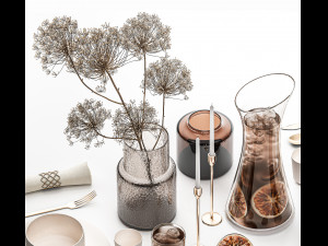 Table Setting With Bouquet And Carafe Of Iced Tea 3D Model