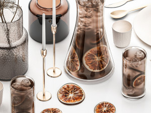 Table Setting With Bouquet And Carafe Of Iced Tea 3D Model