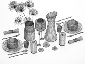 Table Setting With Bouquet And Carafe Of Iced Tea 3D Model