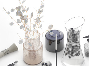 Table Setting With Bouquet And Blueberries 3D Model