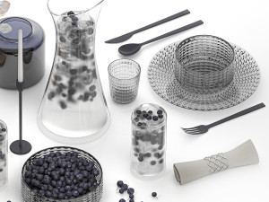 Table Setting With Bouquet And Blueberries 3D Model