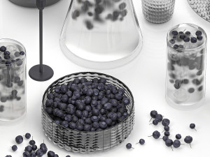 Table Setting With Bouquet And Blueberries 3D Model