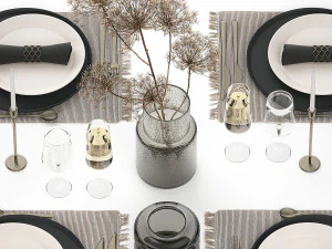Table Setting For 4 Persons With A Bouquet hogweed 3D Model