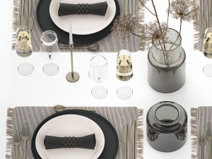 Table Setting For 4 Persons With A Bouquet hogweed 3D Модель