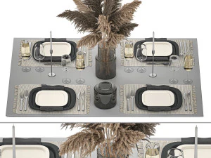 Table Setting With A Bouquet Of Pampas Grass 3D Model
