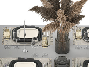 Table Setting With A Bouquet Of Pampas Grass 3D 模型