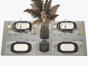 Table Setting With A Bouquet Of Pampas Grass 3D 模型