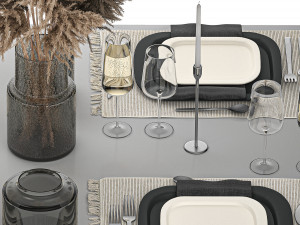 Table Setting With A Bouquet Of Pampas Grass 3D 模型