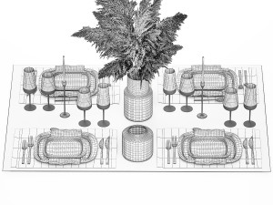 Table Setting With A Bouquet Of Pampas Grass 3D 模型