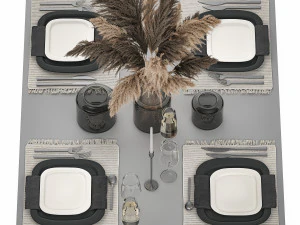 Penataan Meja Dengan Buket Alang-alang Kering Model 3D