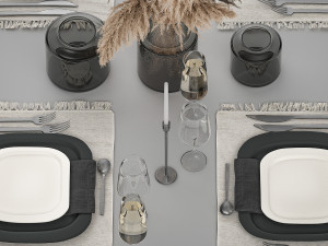 Table Setting With A Bouquet Of dried reeds 3D Model