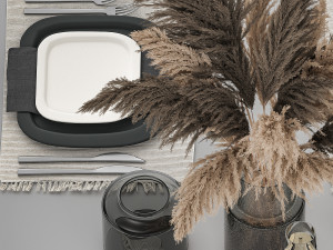 Table Setting With A Bouquet Of dried reeds 3D Model