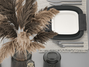 Table Setting With A Bouquet Of dried reeds 3D Model