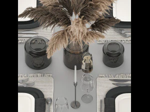 Table Setting With A Bouquet Of dried reeds 3D Model