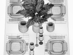 Table Setting With A Bouquet Of dried reeds 3D Model