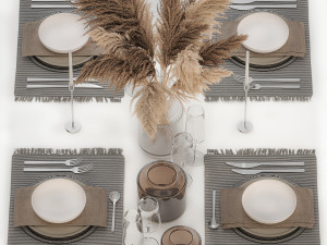 Table Setting With bouquet of dry reeds 3D Models