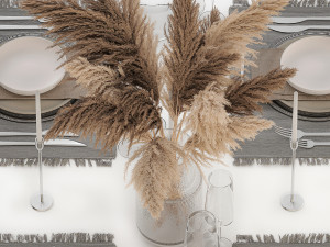 Table Setting With bouquet of dry reeds Model 3D
