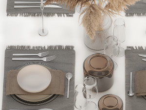 Table Setting With bouquet of dry reeds Model 3D