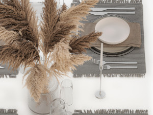 Table Setting With bouquet of dry reeds Model 3D