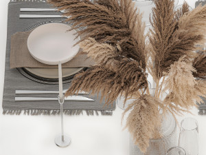 Table Setting With bouquet of dry reeds Model 3D