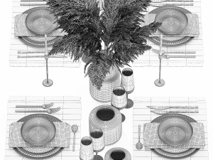 Table Setting With bouquet of dry reeds 3D Model